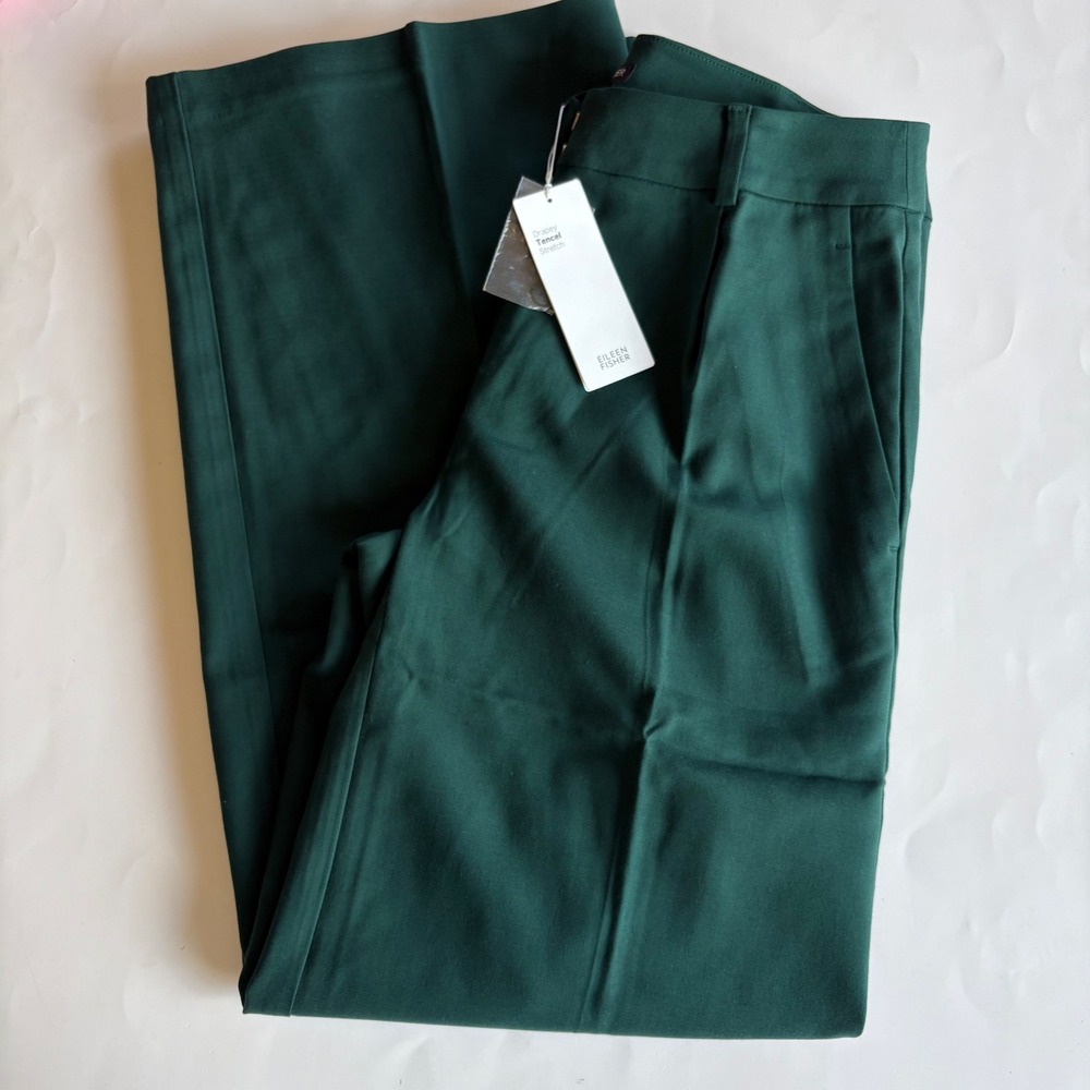 Eileen Fisher Pine Green Drapey Tencel Stretch Wide Leg Trouser Women 4 NWT $278